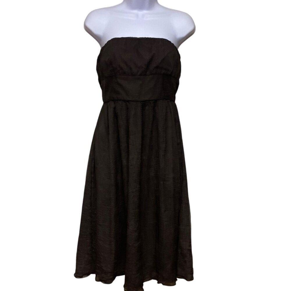 J.Crew Women's Emily 100% Silk Chiffon Strapless Solid Brown Lined Dress Size 6